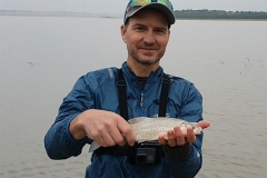 Martin caught this little yellow fish in the cold and the rain at The Retreat self catering accommodation, Vaal Dam.