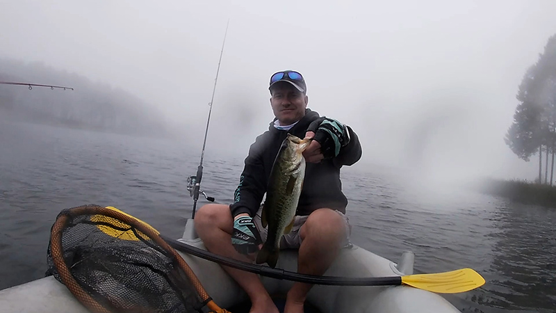 A bass caught in the morning mist at Little Scotland