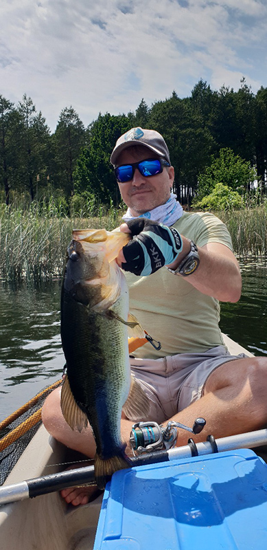 A big bass caught from a kayak at Tolderia