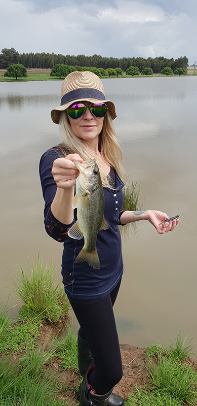A bass caught on the dam wall at Willow Tree Cottage
