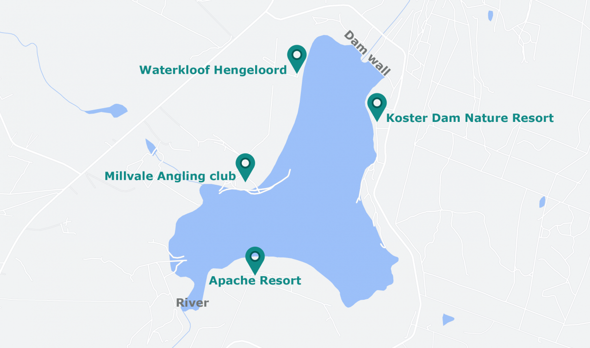 Map of Koster Dam showing the venues mentioned