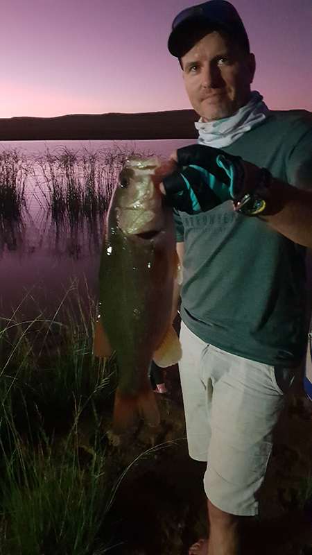 A bass caught at night at Little Long Creek