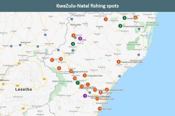 KwaZulu-Natal fishing spots map