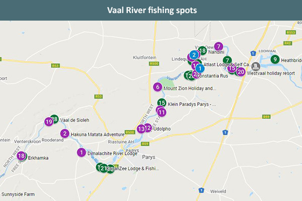 Vaal River fishing spots map