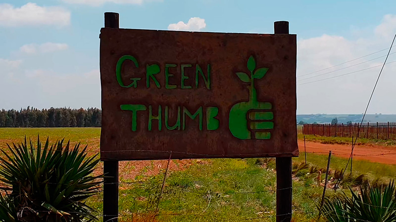 Sign at front gate of Green Thumb