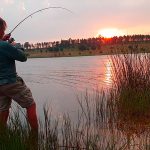 Catching a bass at sunset at Tolderia