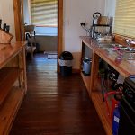 Kitchen in cabin at Stanford Lake Lodge