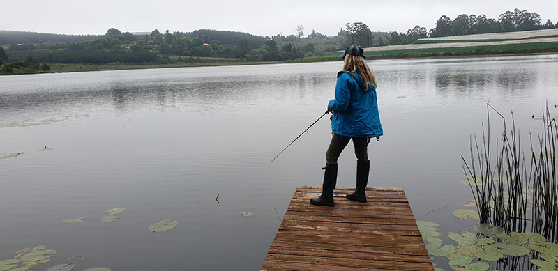 Fishing from a jetty at Stanford Lake Lodge